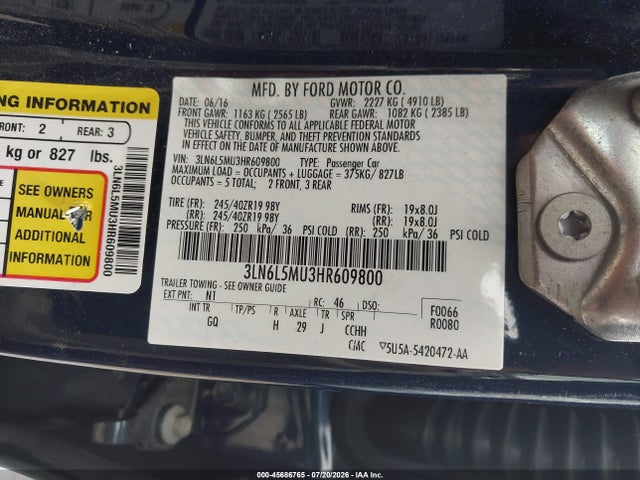 3LN6L5MU3HR609800 Lincoln Mkz Hybrid Reserve