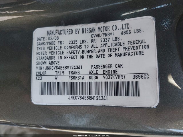 Продаж на аукціоні авто 2008 Infiniti G37 Sport, vin: JNKCV64E58M124341, номер лоту: 45686766