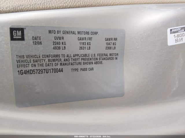 Aukcja sprzedaży 2007 Buick Lucerne Cxl, vin: 1G4HD57297U170044, numer aukcji: 45686778