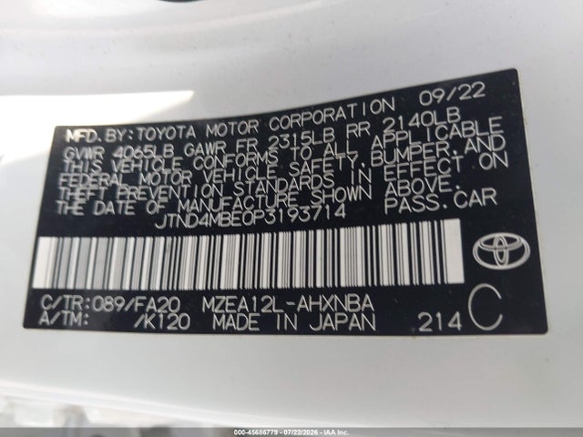 2023 Toyota Corolla Se მანქანა იყიდება აუქციონზე, vin: JTND4MBE0P3193714, აუქციონის ნომერი: 45686779