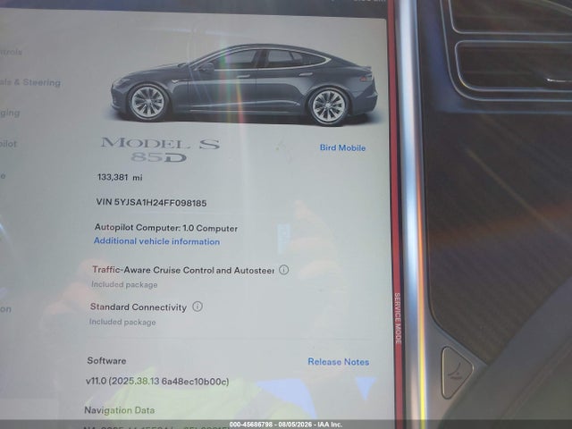 45686798 :رقم المزاد ، 5YJSA1H24FF098185 vin ، 2015 Tesla Model S مزاد بيع