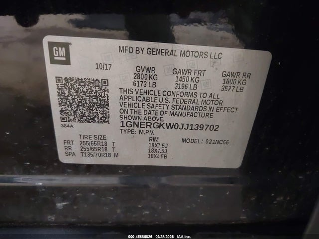 Продаж на аукціоні авто 2018 Chevrolet Traverse Lt Cloth, vin: 1GNERGKW0JJ139702, номер лоту: 45686826