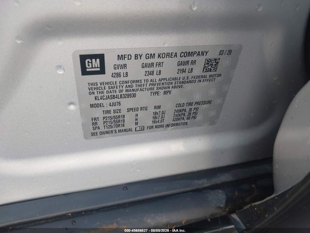 Aukcja sprzedaży 2020 Buick Encore Fwd Preferred, vin: KL4CJASB4LB328930, numer aukcji: 45686827