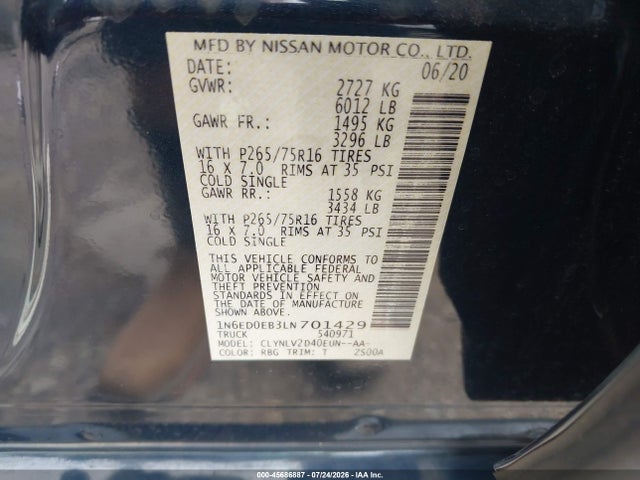 Nissan Frontier Pro-4x 4x4 2020 1N6ED0EB3LN701429 Image 9