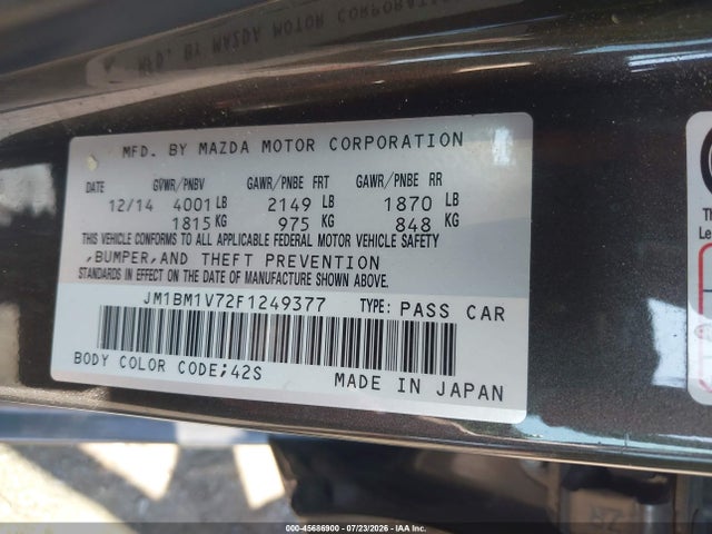 Aukcja sprzedaży 2015 Mazda Mazda3 I Touring, vin: JM1BM1V72F1249377, numer aukcji: 45686900