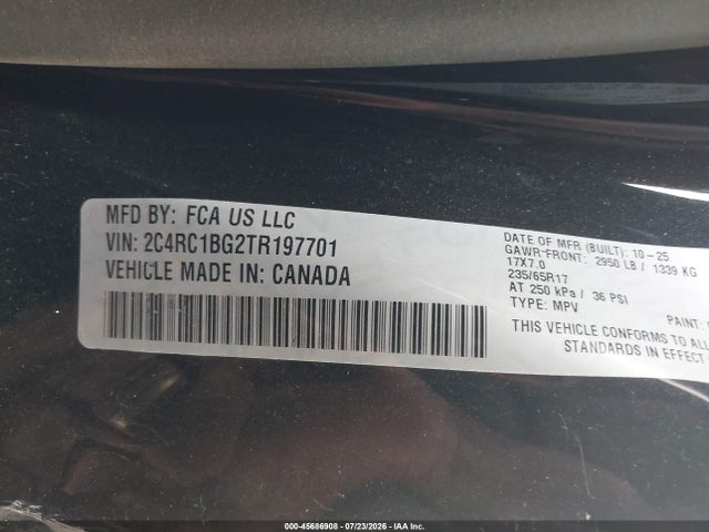 Aukcja sprzedaży 2026 Chrysler Pacifica Select, vin: 2C4RC1BG2TR197701, numer aukcji: 45686908