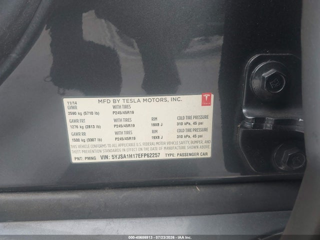 Продаж на аукціоні авто 2014 Tesla Model S P85, vin: 5YJSA1H17EFP62257, номер лоту: 45686913