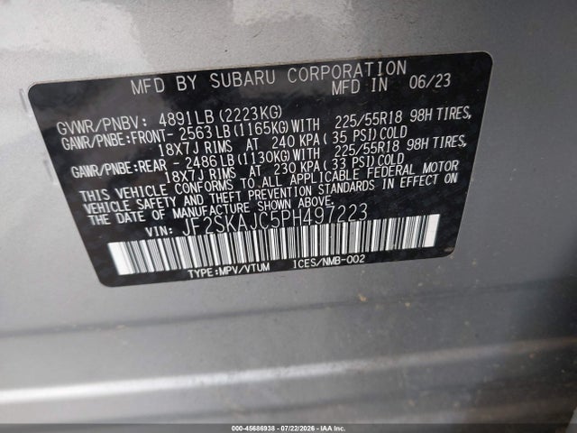 JF2SKAJC5PH497223 Subaru Forester Sport