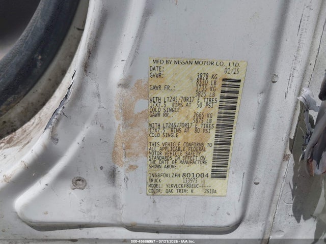 1N6BF0KL2FN801004 Nissan Nv Cargo Nv1500