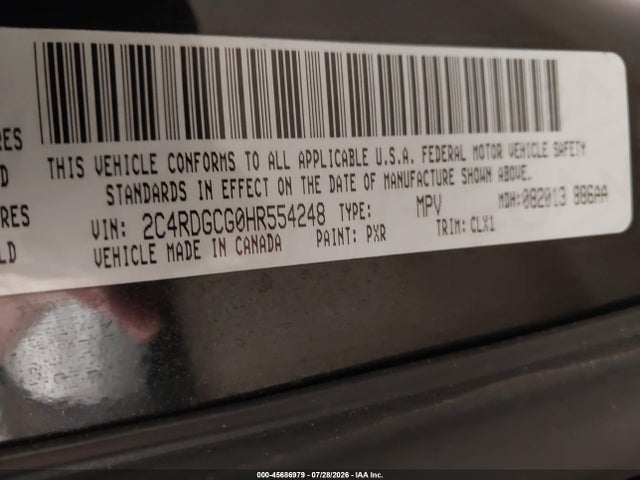 2017 Dodge Grand Caravan Sxt მანქანა იყიდება აუქციონზე, vin: 2C4RDGCG0HR554248, აუქციონის ნომერი: 45686979