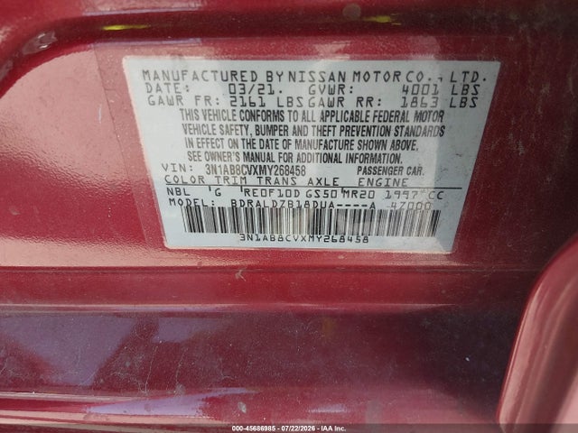 3N1AB8CVXMY268458 Nissan Sentra Sv Xtronic Cvt