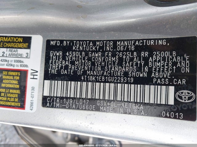 4T1BK1EB1GU229319 Toyota AVALON XLE