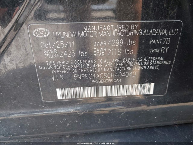 Продаж на аукціоні авто 2012 Hyundai Sonata Limited, vin: 5NPEC4AC8CH404040, номер лоту: 45686991