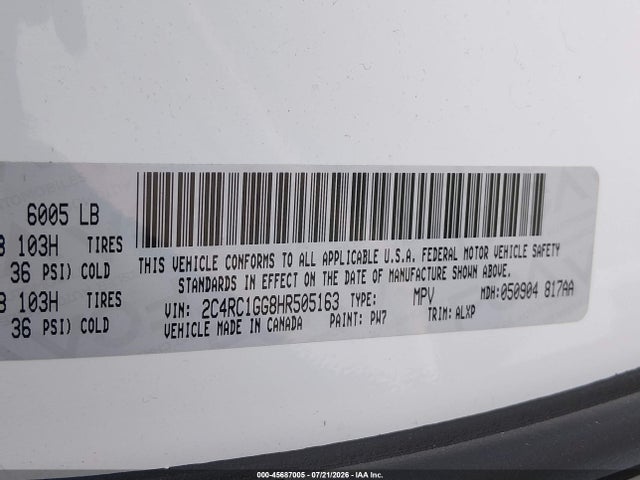 Chrysler Pacifica Limited 2017 2C4RC1GG8HR505163 Image 9