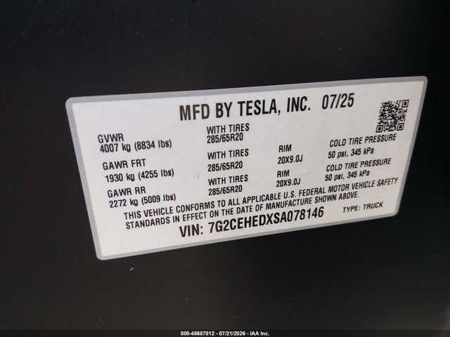 7G2CEHEDXSA078146 Tesla Cybertruck All-wheel Drive