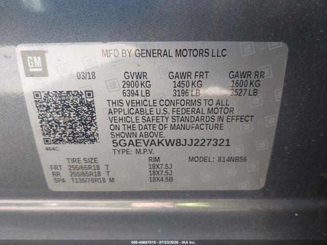 Aukcja sprzedaży 2018 Buick Enclave Essence, vin: 5GAEVAKW8JJ227321, numer aukcji: 45687015