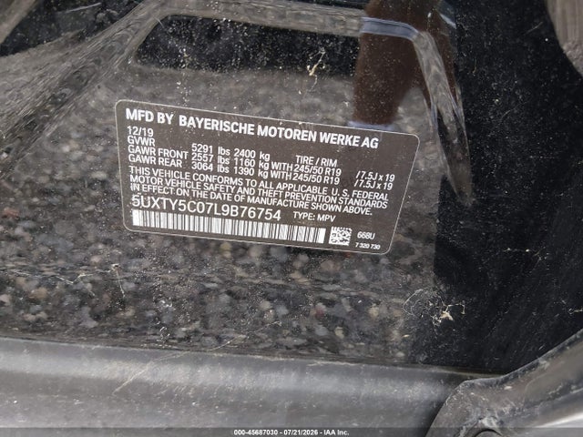 Aukcja sprzedaży 2020 Bmw X3 Xdrive30i, vin: 5UXTY5C07L9B76754, numer aukcji: 45687030