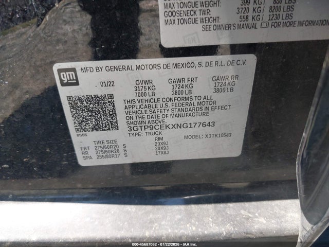 Продажа на аукционе авто 2022 Gmc Sierra 1500 Limited 4wd  Short Box Elevation, vin: 3GTP9CEKXNG177643, номер лота: 45687062