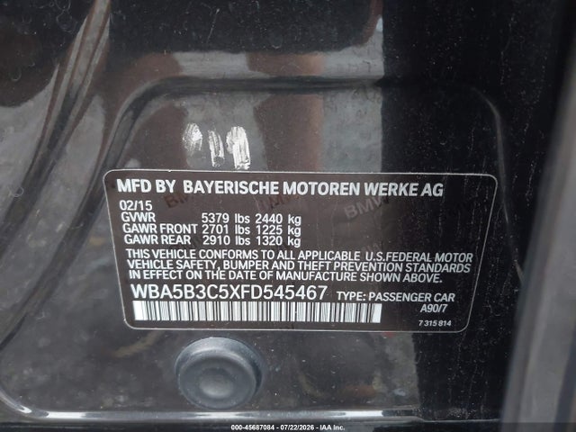 Aukcja sprzedaży 2015 Bmw 535i Xdrive, vin: WBA5B3C5XFD545467, numer aukcji: 45687084
