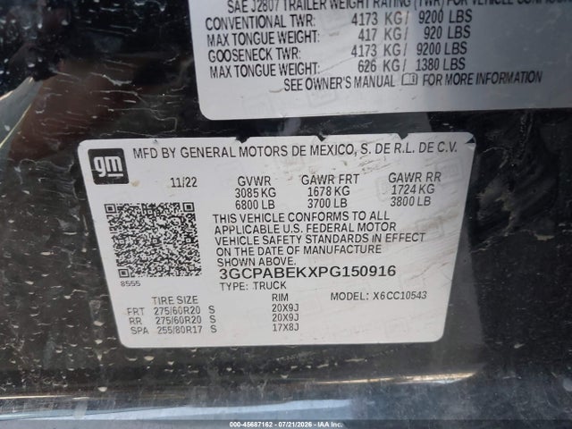 Продажа на аукционе авто 2023 Chevrolet Silverado 1500 2wd  Short Bed Custom, vin: 3GCPABEKXPG150916, номер лота: 45687162