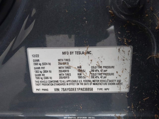 7SAYGDEE1PA038858 Tesla Model Y Awd/long Range Dual Motor All-wheel Drive