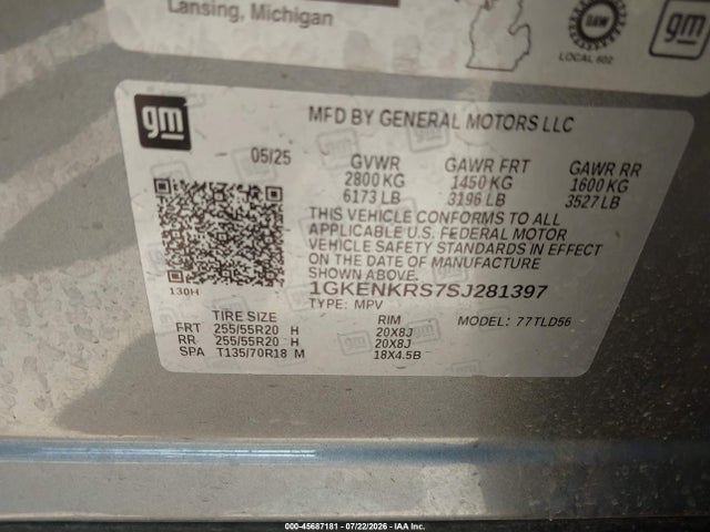 2025 Gmc Acadia Fwd Elevation მანქანა იყიდება აუქციონზე, vin: 1GKENKRS7SJ281397, აუქციონის ნომერი: 45687181