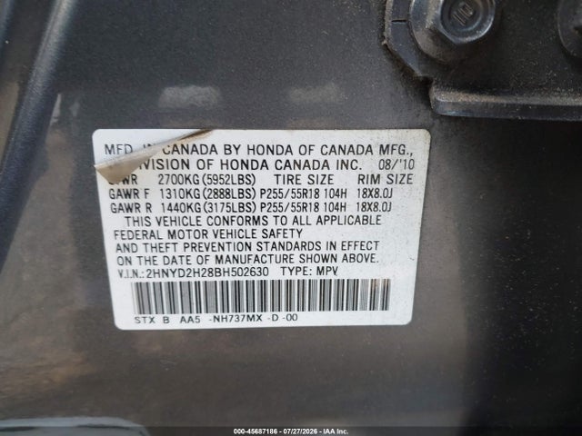 Aukcja sprzedaży 2011 Acura Mdx, vin: 2HNYD2H28BH502630, numer aukcji: 45687186