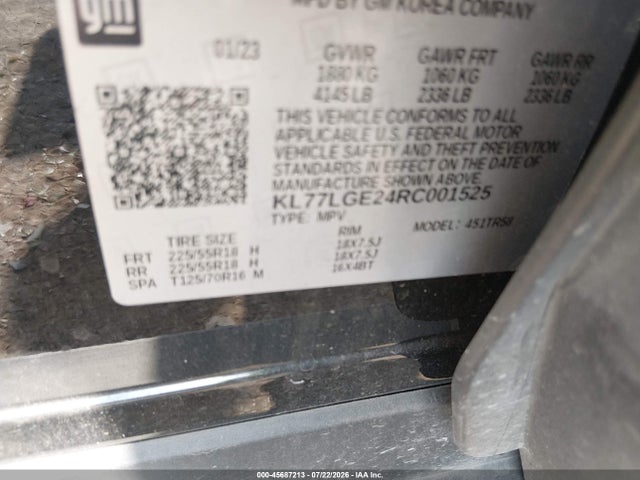 Aukcja sprzedaży 2024 Chevrolet Trax Fwd 1rs, vin: KL77LGE24RC001525, numer aukcji: 45687213