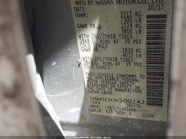 1N6AA1EJXJN500242 Nissan TITAN SV