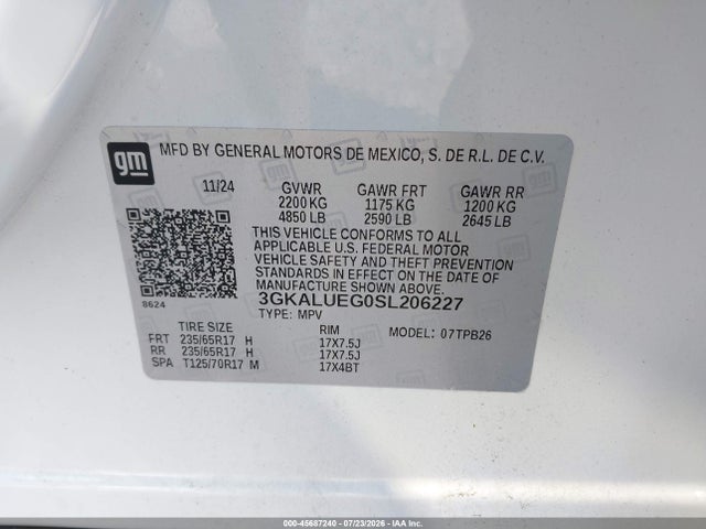 45687240 :رقم المزاد ، 3GKALUEG0SL206227 vin ، 2025 Gmc Terrain Awd Elevation مزاد بيع