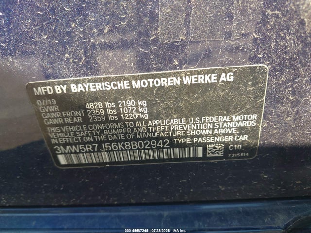 Продажа на аукционе авто 2019 Bmw 330i Xdrive, vin: 3MW5R7J56K8B02942, номер лота: 45687245