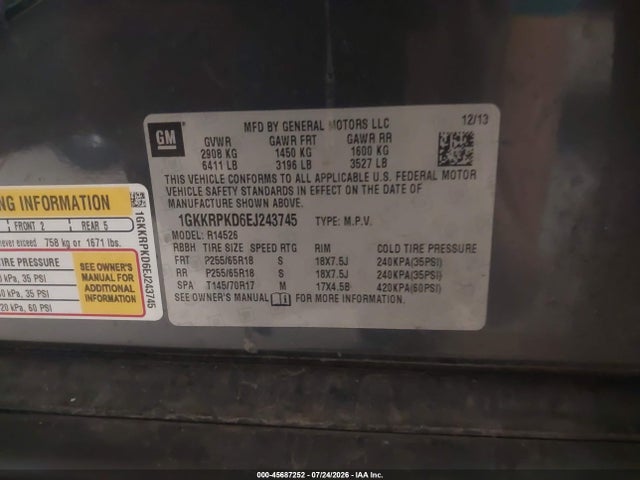 Продажа на аукционе авто 2014 Gmc Acadia Sle-2, vin: 1GKKRPKD6EJ243745, номер лота: 45687252