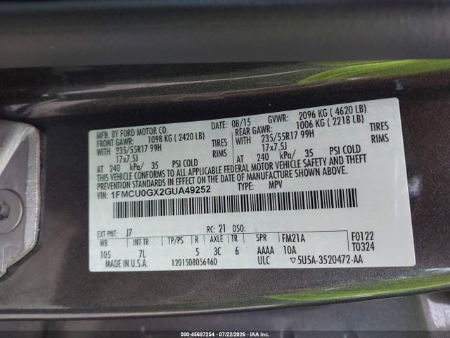 Ford ESCAPE SE 2016 1FMCU0GX2GUA49252 Image 9