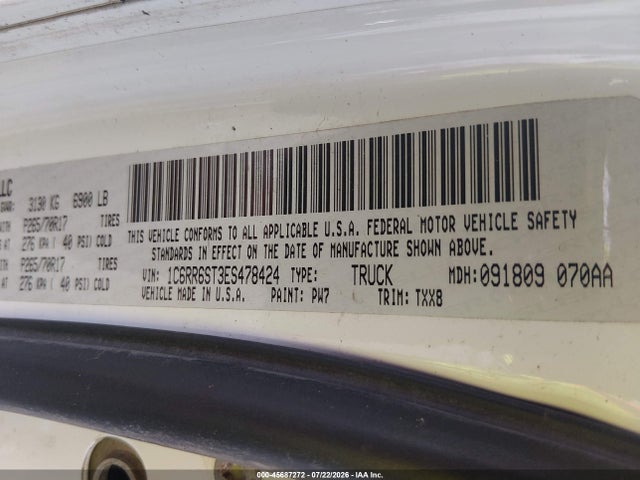 2014 Ram 1500 Tradesman მანქანა იყიდება აუქციონზე, vin: 1C6RR6ST3ES478424, აუქციონის ნომერი: 45687272