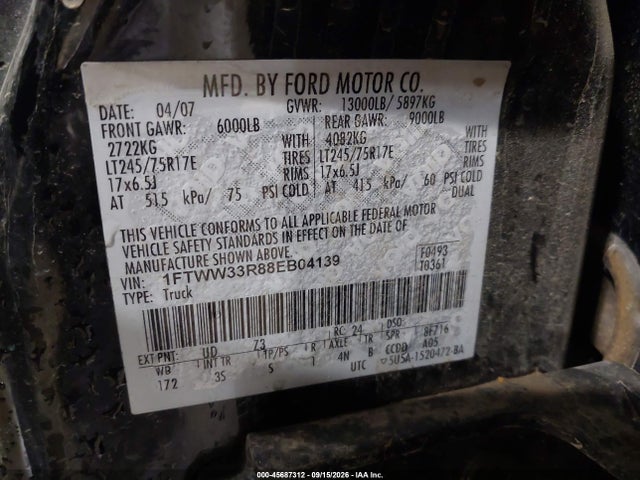 Продаж на аукціоні авто 2008 Ford F-350 Fx4/king Ranch/lariat/xl/xlt, vin: 1FTWW33R88EB04139, номер лоту: 45687312