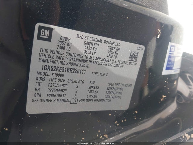 Продаж на аукціоні авто 2011 Gmc Yukon Xl 1500 Slt, vin: 1GKS2KE31BR228111, номер лоту: 45687322