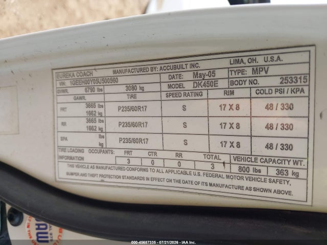 Aukcja sprzedaży 2005 Cadillac Deville Professional, vin: 1GEEH00Y05U500560, numer aukcji: 45687335