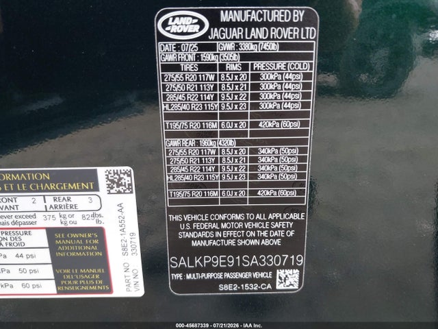 Продажа на аукционе авто 2025 Land Rover Range Rover P530 Se, vin: SALKP9E91SA330719, номер лота: 45687339