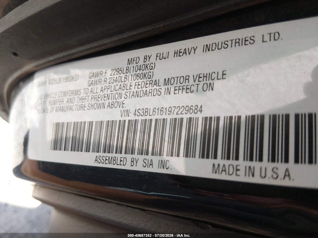 45687352 :رقم المزاد ، 4S3BL616197229684 vin ، 2009 Subaru Legacy 2.5i مزاد بيع
