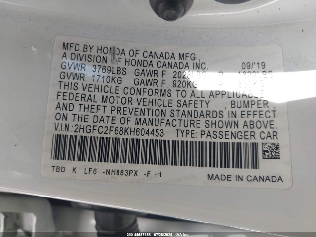 2HGFC2F68KH604453 Honda Civic Lx