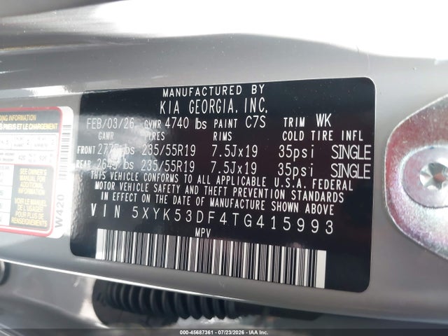 Aukcja sprzedaży 2026 Kia Sportage Sx-prestige, vin: 5XYK53DF4TG415993, numer aukcji: 45687361
