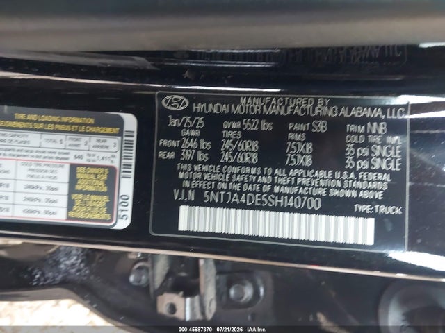 5NTJA4DE5SH140700 Hyundai Santa Cruz Se