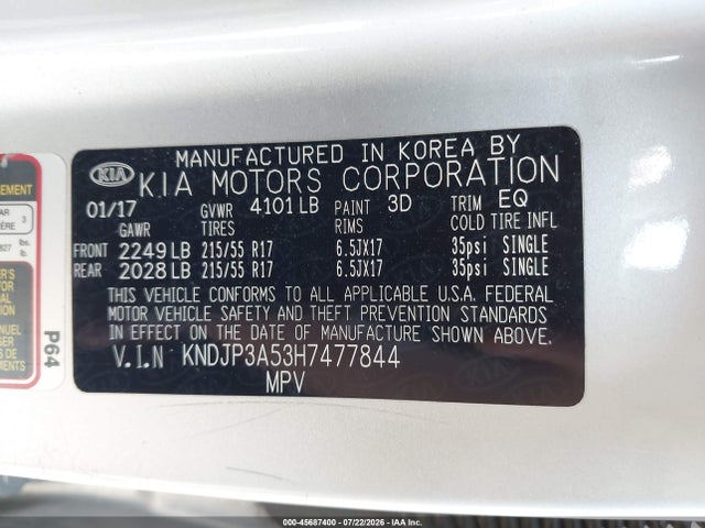 KIA SOUL + 2017 KNDJP3A53H7477844 Image 9