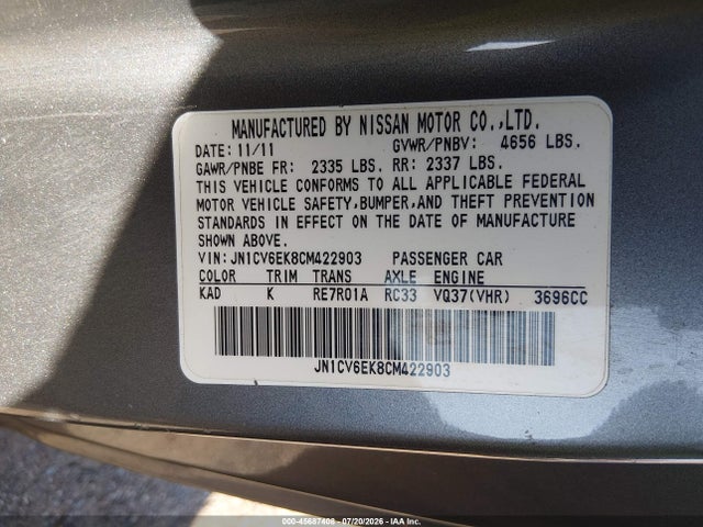 Продаж на аукціоні авто 2012 Infiniti G37 Journey, vin: JN1CV6EK8CM422903, номер лоту: 45687408