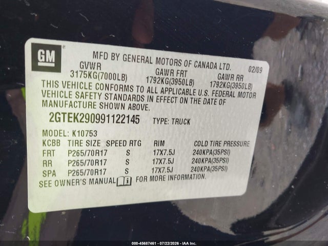 Продажа на аукционе авто 2009 Gmc Sierra 1500 Sle, vin: 2GTEK290991122145, номер лота: 45687461