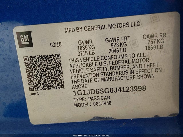 Chevrolet Sonic Lt Auto 2018 1G1JD6SG0J4123998 Image 9