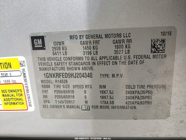 Chevrolet Traverse Ls 2017 1GNKRFED9HJ204340 Image 9