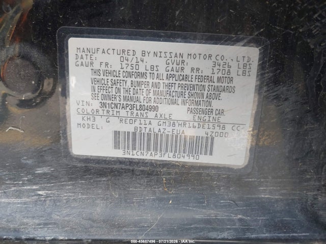 Nissan Versa 1.6 S+ 2015 3N1CN7AP3FL804990 Image 9