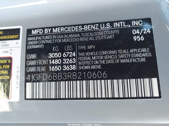 Aukcja sprzedaży 2024 Mercedes-benz Amg Gle 53 Coupe 4matic+, vin: 4JGFD6BB3RB210606, numer aukcji: 45687502
