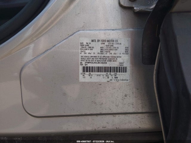 45687507 :رقم المزاد ، 2FMPK4J9XJBC60284 vin ، 2018 Ford Edge Sel مزاد بيع